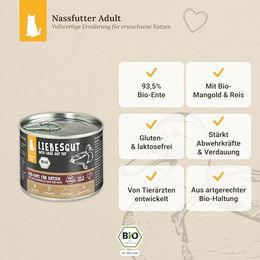 Liebesgut Bio Hundefutter Ente mit Mangold und Reis glutenfrei 12x200g – Bild 1 von 4