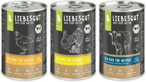 Liebesgut Bio Hundefutter Junior Stückchen in Sauce Pute Huhn Rind 18 x 400 g – Bild 1 von 2