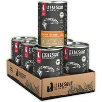 Produktbild von Liebesgut Bio Hundefutter Nass Bio-Lachs mit Bio-Banane und Bio-Pastinake mit hohem Fleischanteil 6x400g