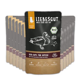 Liebesgut Bio Katzenfutter Ente mit Mangold und Reis glutenfrei und laktosefrei 12x100g – Bild 1 von 5