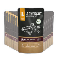 Produktbild von Liebesgut Bio Katzenfutter Ente mit Mangold und Reis glutenfrei und laktosefrei 12x100g