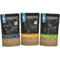 Produktbild von Liebesgut Bio Katzenfutter Junior Kitten Stückchen in Sauce Rind Huhn Lamm 36 x 100 g