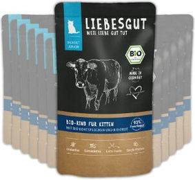 Liebesgut Bio Katzenfutter Kitten Rind mit Kokos Stückchen in Sauce getreidefrei 12x100g – Bild 1 von 4