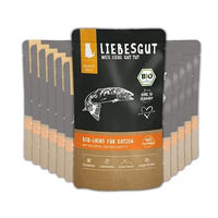 Produktbild von Liebesgut Bio Katzenfutter Nass Lachs mit Stückchen in Sauce, getreidefrei und glutenfrei, 12x100g
