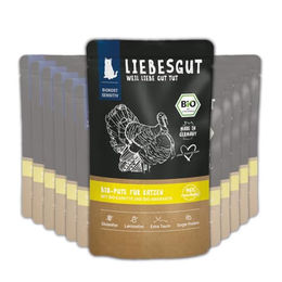 Liebesgut Bio Katzenfutter Nass Pute mit Stückchen in Sauce, glutenfrei, 12x100g – Bild 1 von 4