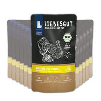 Produktbild von Liebesgut Bio Katzenfutter Nass Pute mit Stückchen in Sauce, glutenfrei, 12x100g