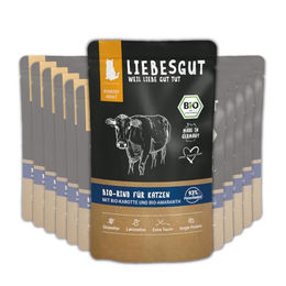 Liebesgut Bio Katzenfutter Nass Rind mit Stückchen in Sauce, glutenfrei und laktosefrei, 12x100g – Bild 1 von 4