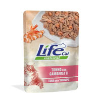 Produktbild von Life Cat Natural Adult Katzenfutter Thunfisch mit Garnelen Stückchen in Gelee 70g - 6 x 70 g