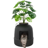 Produktbild von Lifewit Katzenhaus Katzenklo Möbel-Toilette in Schwarz mit Blumentopf und Schaufel XXL