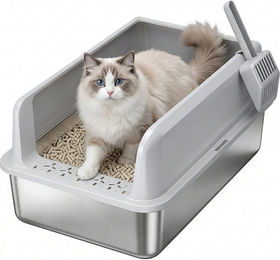 Produktbild von Lifewit Katzenklo aus Edelstahl Offene Schalentoilette mit hohem Rand und Schaufel Silber Größe L