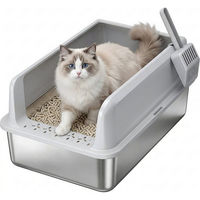 Produktbild von Lifewit Katzenklo aus Edelstahl Offene Schalentoilette mit hohem Rand und Schaufel Silber Größe L