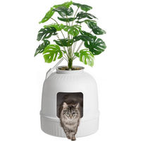 Produktbild von Lifewit Katzenklo Möbel-Toilette in Weiß mit Pflanze und Schaufel XXL aus Kunststoff