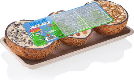 Produktbild von Lillebro Kokosnuss Schalen mit Wildvogel Futter Mix für Meisen 3 Stück à 200 g - 3 x 200 g