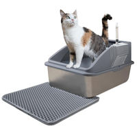 Produktbild von LINUMA Edelstahl Katzentoilette mit Deckel XXL inkl. Katzenstreumatte und Metallschaufel Silber