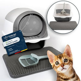 LINUMA Haubentoilette für Katzen aus Kunststoff mit Deckel, Streumatte und Schaufel in Grau – Bild 1 von 5
