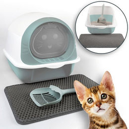 LINUMA Katzentoilette Haubentoilette aus Kunststoff mit Deckel, Streumatte und Schaufel für Katzen und Kitten – Bild 1 von 5