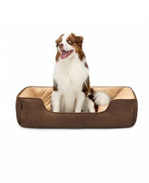 lionto 2-in-1 Hundebett und Hundekissen aus Kunstleder für Hunde und Katzen in Braun/Beige Größe L – Bild 1 von 6