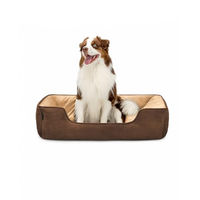 Produktbild von lionto 2-in-1 Hundebett und Hundekissen aus Kunstleder für Hunde und Katzen in Braun/Beige Größe L