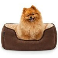 Produktbild von Lionto 2-in-1 Hundebett und Hundekissen für Hunde und Katzen in Kunstleder-Wildlederoptik Größe L Braun/Beige