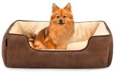 Lionto 2-in-1 Hundebett und Hundekissen für Hunde und Katzen in Wildlederoptik Braun/Beige Größe L - 1 Stk. – Bild 1 von 6