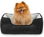 Lionto 2-in-1 Hundebett und Hundekissen für Hunde und Katzen in Wildlederoptik Schwarz/Grau Größe L – Bild 1 von 8