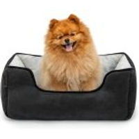 Produktbild von Lionto 2-in-1 Hundebett und Hundekissen für Hunde und Katzen in Wildlederoptik Schwarz/Grau Größe L
