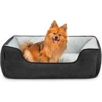 Produktbild von Lionto 2-in-1 Hundebett und Hundekissen für Hunde und Katzen in Wildlederoptik Schwarz/Grau Größe L - 1 Stk.