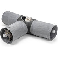 Produktbild von Lionto 3-Wege Katzentunnel mit Spielball aus Stoff in Grau, 30 x 120 x 80 cm