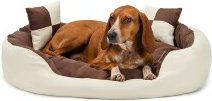 Lionto 4-in-1 Hundebett aus Oxford-Gewebe mit Wendekissen und Zierkissen, kratzfest und wasserabweisend, Braun/Beige, Größe L – Bild 1 von 5