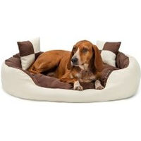 Produktbild von Lionto 4-in-1 Hundebett aus Oxford-Gewebe mit Wendekissen und Zierkissen, kratzfest und wasserabweisend, Braun/Beige, Größe L