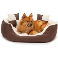 Produktbild von Lionto 4-in-1 Hundebett mit Wendekissen aus Oxford-Gewebe, kratzfest und wasserabweisend, Braun/Beige, Größe L - 65 cm