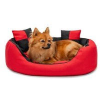 Produktbild von Lionto 4-in-1 Hundebett mit Wendekissen aus Oxford-Gewebe, kratzfest und wasserabweisend, Größe L, Rot/Schwarz