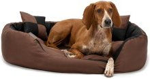 Lionto 4-in-1 Hundebett mit Wendekissen aus Oxford-Gewebe, kratzfest und wasserabweisend, Schwarz/Braun, Größe L - 1 Stk. – Bild 1 von 7