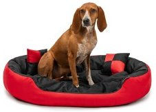 Lionto 4-in-1 Hundebett mit Wendekissen und Zierkissen aus Oxford-Gewebe, wasserabweisend und kratzfest, Rot/Schwarz, Größe L – Bild 1 von 7