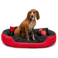 Produktbild von Lionto 4-in-1 Hundebett mit Wendekissen und Zierkissen aus Oxford-Gewebe, wasserabweisend und kratzfest, Rot/Schwarz, Größe L