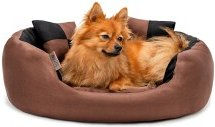Lionto 4-in-1 Hundebett und Katzenbett aus kratzfestem Oxford-Gewebe mit Wendekissen und Zierkissen, wasserabweisend, Schwarz/Braun, Größe L – Bild 1 von 6