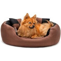 Produktbild von Lionto 4-in-1 Hundebett und Katzenbett aus kratzfestem Oxford-Gewebe mit Wendekissen und Zierkissen, wasserabweisend, Schwarz/Braun, Größe L
