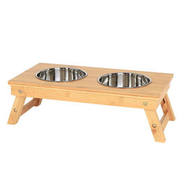 lionto BambusBalance Erhöhte Futterstation für Hunde und Katzen mit 2 Edelstahlnäpfen höhenverstellbar – Bild 1 von 5