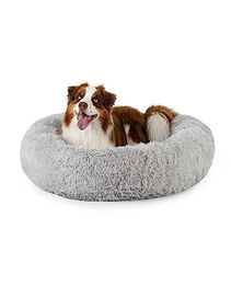lionto Donutbett für Hunde und Katzen aus Plüsch Grau Größe L - 1 Stk. – Bild 1 von 7