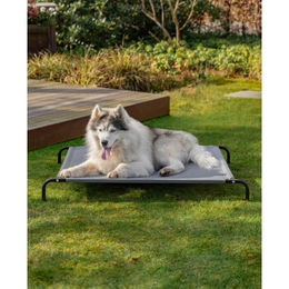 Lionto Erhöhte Hundeliege Outdoor Grau XL mit Metallrahmen und abnehmbarem Bezug – Bild 1 von 3