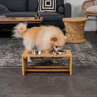 Produktbild von lionto Erhöhter Futterhalter aus Bambus mit 2 Edelstahlnäpfen für Hunde und Katzen 44x20x19 cm - 1 Stk.