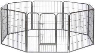 Lionto Freilaufgehege aus Metall für Welpen und Kleintiere mit Tür und Verriegelung 77x100 cm grau – Bild 1 von 5