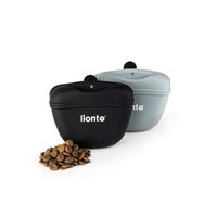 Produktbild von lionto Futterbeutel Set aus Silikon für Hunde mit Magnetverschluss und Clip in Schwarz und Grau - 2 x 13 cm