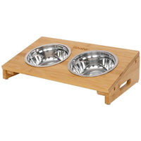 Produktbild von lionto Futterstation für Katzen mit erhöhtem Doppelnapfständer aus Bambus und Edelstahl 2 x 250 ml