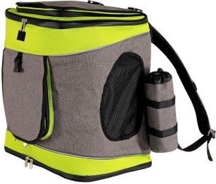 Lionto Haustier-Rucksack Transportbox für kleine Rassen in Grau/Grün aus wasserabweisendem Oxford-Gewebe – Bild 1 von 8