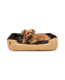 Lionto Hundebett mit Wendekissen und rutschfester Unterseite aus Plüsch für Hunde und Katzen in Beige/Braun Gr. L – Bild 1 von 5