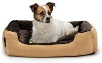Lionto Hundebett mit Wendekissen und rutschfester Unterseite aus Plüsch in Braun/Beige Größe L – Bild 1 von 9