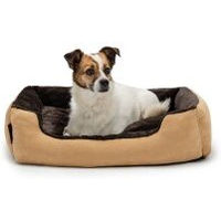 Produktbild von Lionto Hundebett mit Wendekissen und rutschfester Unterseite aus Plüsch in Braun/Beige Größe L