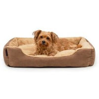 Produktbild von Lionto Hundebett mit Wendekissen und rutschfester Unterseite für Hunde und Katzen, Plüsch, Braun/Beige, Größe L