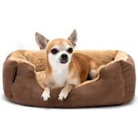 Produktbild von Lionto Hundebett mit Wendekissen und rutschfester Unterseite für Hunde und Katzen, Plüsch, Braun/Beige, Größe S, 50x37 cm - 50 cm